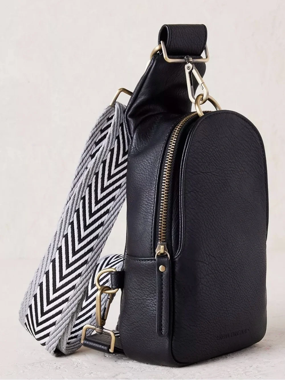 Urban Originals Black Sling Crossbody with Chevron Strap